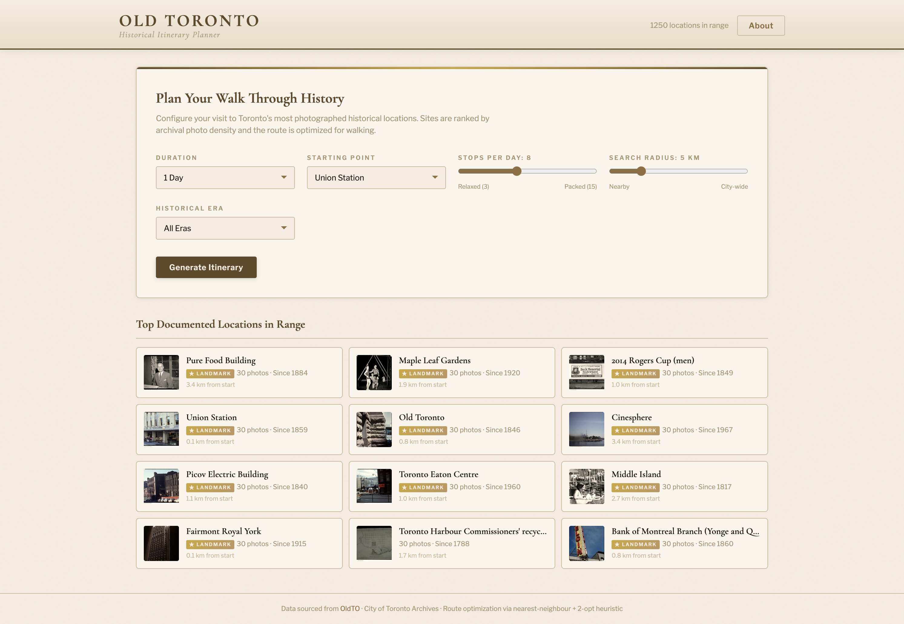 Old Toronto Historical Itinerary planner